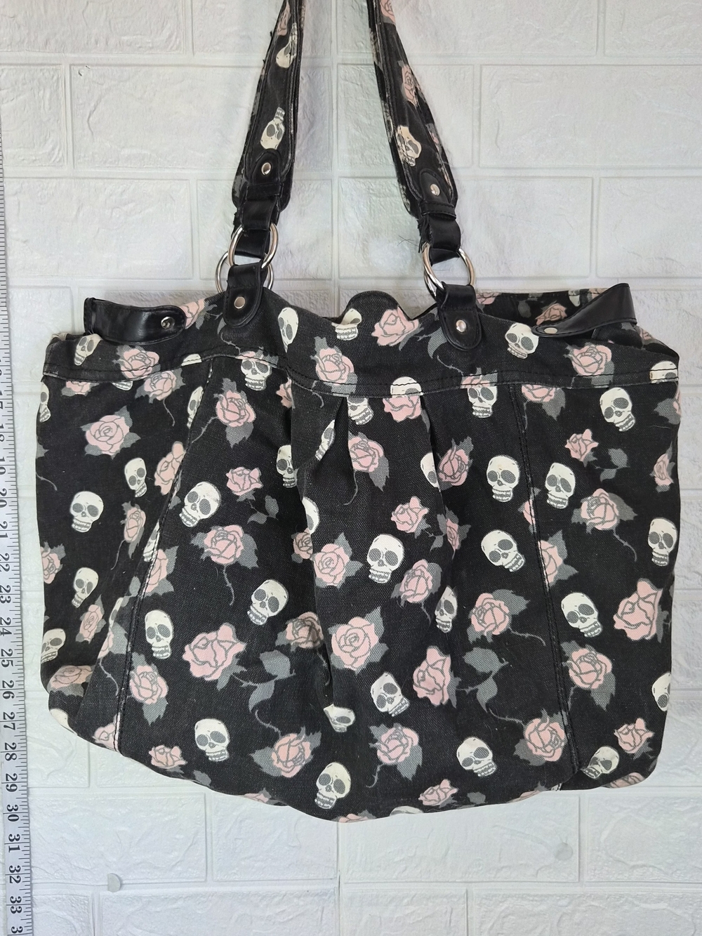 Amici Vintage Shoulder Bag, Skull Rose with lining Black gothcore whimsygoth